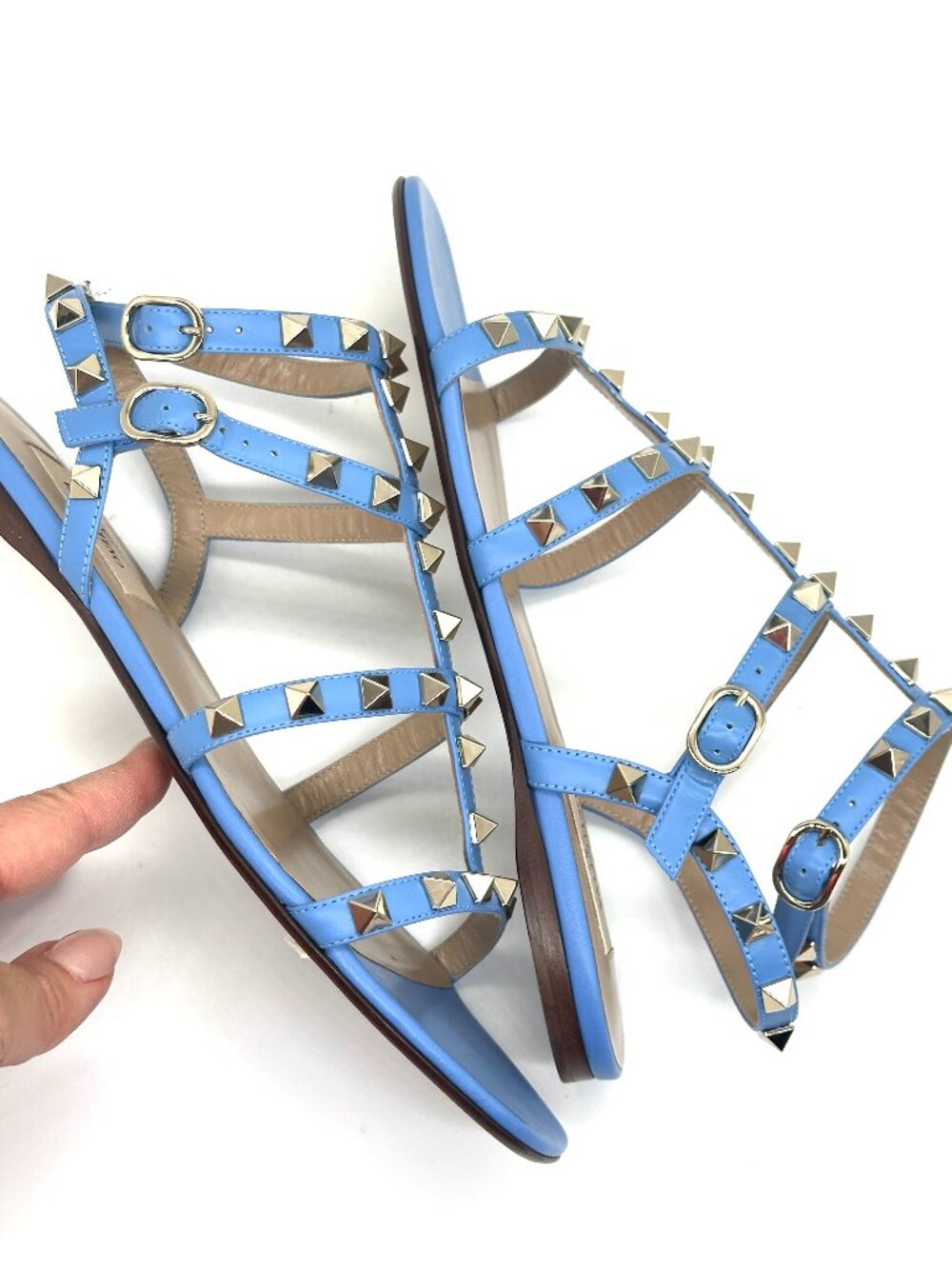 Valentino Rockstud Studded Caged Ankle Strap Flat Gladiator Sandals Shoes - Picture 13 of 16